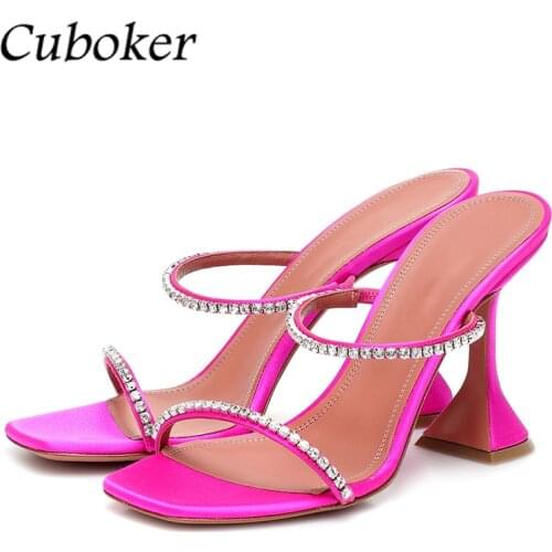 Sexy High Heels Women Slippers Crystal Mules Slides 2021 Brand Designer Ladies Summer Party Dress Shoes Sandalias Mujer Woman