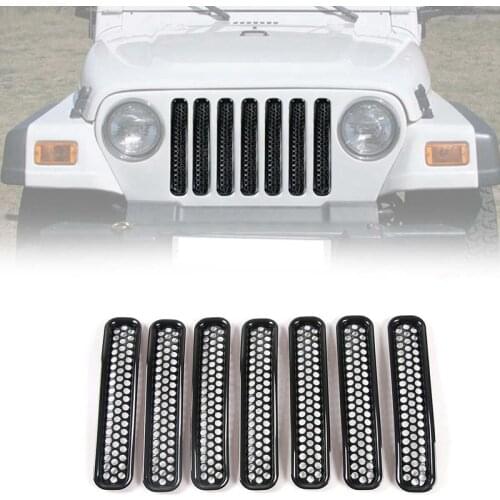 Honeycomb Mesh Front Grill Inserts Kit for 1997-2006 Jeep Wrangler TJ & Unlimited - (7PCS)