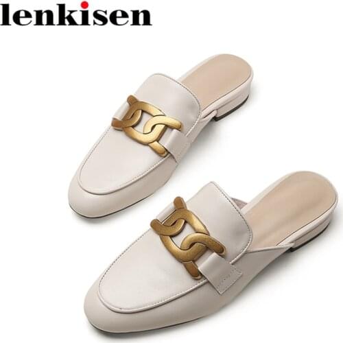Lenkisen genuine leather round toe superstar outside slippers slip on gorgeous metal fasteners mules slingback women shoes L33