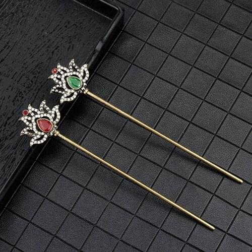 SunspicemsVintage Boho Lotus Hair Sticks Hairpins Women Jewelry Antique Gold Color Turkish Resin Bridal Gift