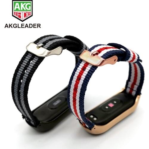 AKGLEADER Mi Band 5 Canvas Bracelet Wrist Strap For Xiaomi Miband 5 Sport Nylon Correa Mi band 4 3 Wriststrap