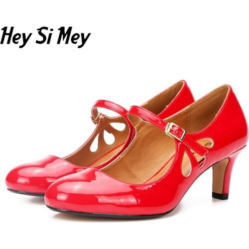 Heysimey 2021 Spring Autumn New Women Pumps Thin Heels Round Toe High Heels 6cm Patent Leather Shallow Mouth Female Dance Shoes