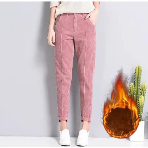 Corduroy pants Women casual pants None Elastic Cropped trousers Straight slacks for trousers joggers Women Autumn Winter pants