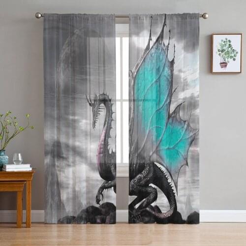 Magic Western Dragon Retro Gauze Curtains For Childrens Bedroom Kitchen Screen For Living Room Holiday Decor Voile Curtain