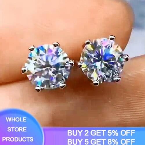 YANHUI Classic Simple Solid 925 Silver Earrings Luxury 8mm 2.0ct Lab Diamond Earrings Women Silver 925 Jewelry Girl Gift E040