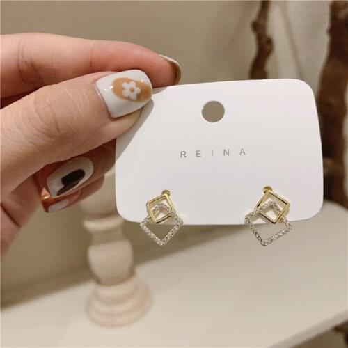 ZDMXJL 2021 Trend New korean Fashion Womens Earrings Geometry Double Square Zircon Earrings For Wommen Jewelry Gifts Wholesale
