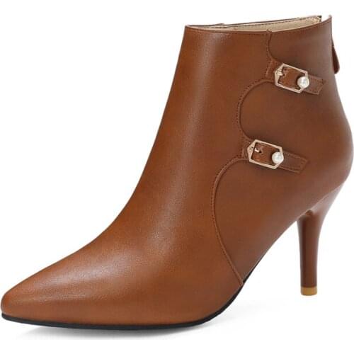 Big Size 9 10 11-17 boots women shoes ankle boots for women ladies boots shoes woman winter Belt buckle metal trim