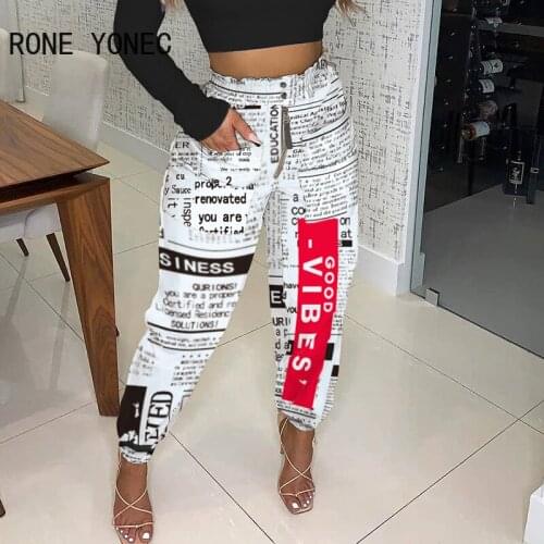 Women Casual Pocket Elastic waist Zipper Letter Chic Pencil Pants