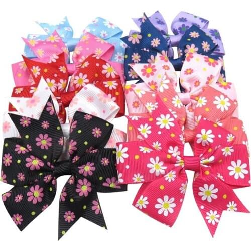 1PCS Novelty Sun Flower Print Elastic Hair Bands Girls Ribbon Bows Girls Hair Tie Rope Hair Accessories Best Holiday Gifts 2018