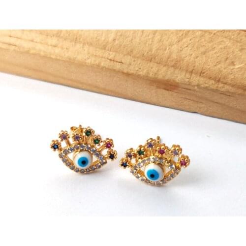 10 Pairs Tiny mini cute Eyelash Eye Earrings,Micro Pave Rainbow CZ cubic Zirconia Stud Earrings Fashion Lucky Jewelry ER922