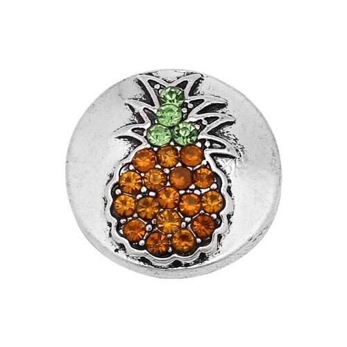 10pcs/lot Oil Painting Cute Pineapple Gold Resin Snap Buttons fit 18mm/20mm DIY Snap Bracelet Jewelry Making