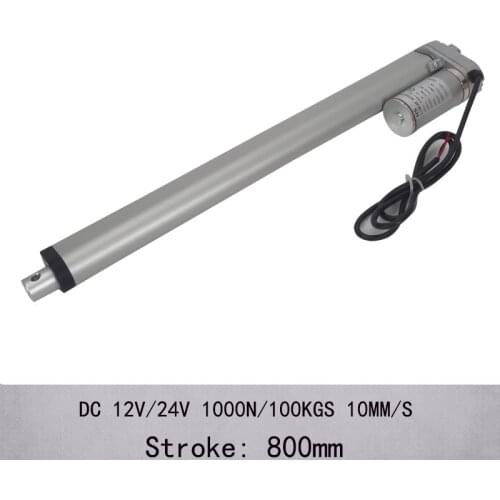 12 volt linear actuators with 800mm stroke, 1000N/100kgs load waterproof dc electric linear actuator 24v