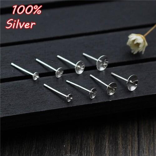 2pair Wholesale 925 Fine Jewelry DIY Stud Earring Making Accessories Suitable For 3 4 5 6mm Pearl Crystal Jade Blank Base