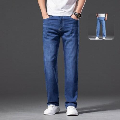 2021 Loose Jeans Mens Summer Thin Oversize Elastic Pants Mens Casual Straight Baggy Jeans Mens blue Denim Jeans 42/44/46