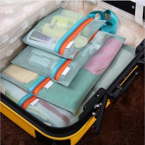 4pcs/set Thicken Travel Storage Bag Portable Mesh Bag Case Toiletry Clothes Underwear Hanging Storage Bags Organizer Pouch