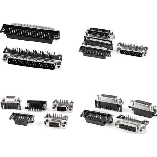 5PCS DR9 DR15 DR25 DR37 9/15/25/37 Pin 90 Degree Female Male Socket D-sub PCB Mounting Connector DB9 DB15 DB25 DB37