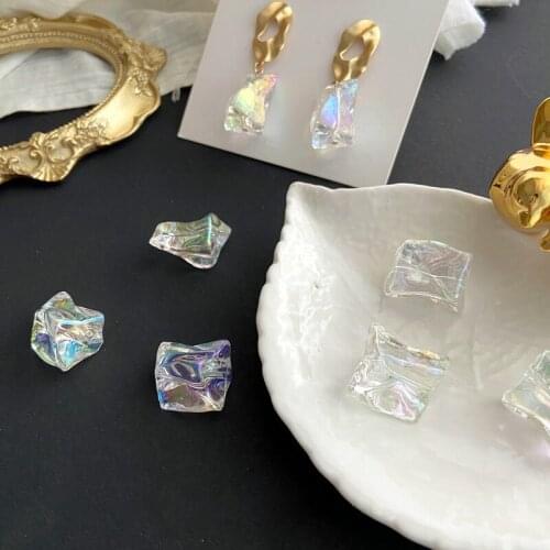 6pcs Original handmade acrylic simulation transparent AB color straight hole ice cube DIY earrings earrings accessories