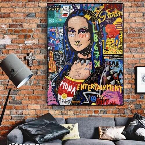 Abstract Street Graffiti Wall Art Mona Lisa Canvas Painting Posters and Prints Wall Art Pictures Famous Artwork for Home Decor