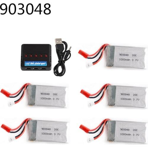 3.7v 1000mah 20c Li-Po Battery + Charger Units For X600 RC Quadcopter Spare Parts 903048 Drone Rechargeable battery 1pcs to 5pcs