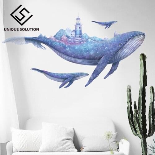 Large Whale Wall Sticker Home Decor PVC 3D Art Decal Stickers for Children Kids Room Bathroom Nursery Wall Decoration