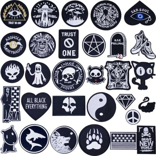 Black Dark Iron On Patches Badges for Sew Seam Tailoring Clothes Suits of Coat Jacket Trousers T-shirt Pants Ornament Apparel