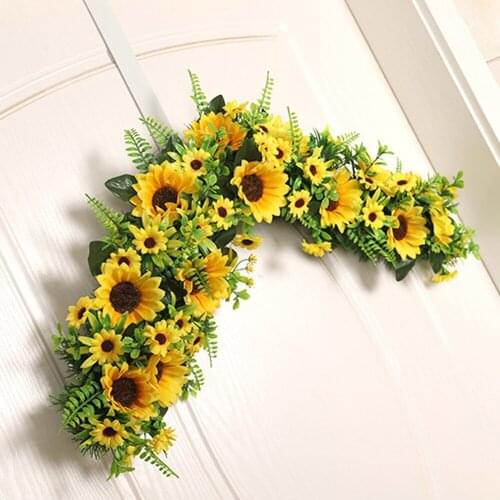Flowers Door Wreath Home Decoration DIY Sunflower Swag Window GreenLeaf 70*30cm For Doors And Celebrations Lintel Pendant
