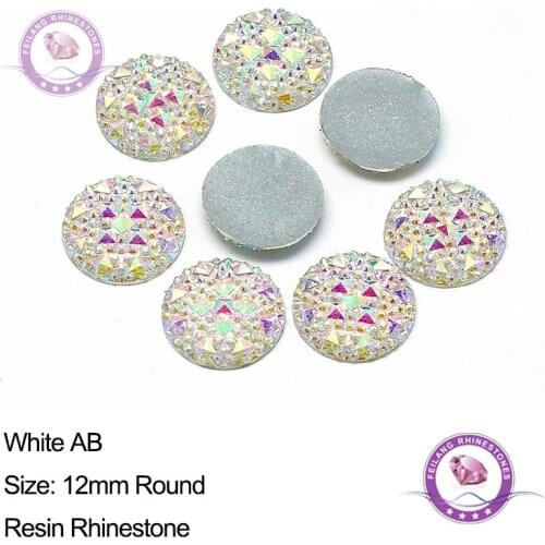 Feilang 100PCS 12mm Bling White AB Resin Rhinestone Round Flatback Cabochon Stone DIY Wedding Decoration Crafts