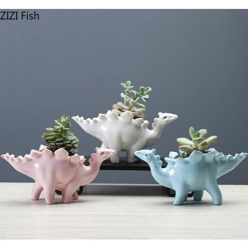 Sabertooth Dragon Ceramic Vase Fairy Garden Flower Pot Potted Plants Desk Decor Flower Arrangement Dinosaur Sculpture Vases