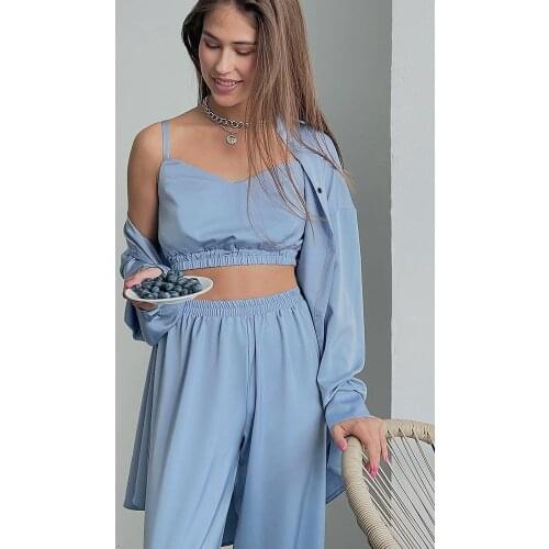 Womens Robe Pajama Sets Spaghetti Strap Sexy Crop Top Set Woman 3 Pieces High Waist Roomware Trouser Suits Robes Women Sleepwear