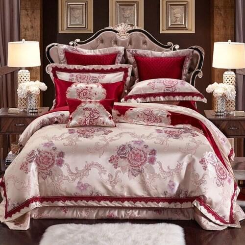 Luxury European High Precision Flowers Jacquard Long Staple Cotton Bedding Set Duvit Cover Sheet Pillowcase King Queen 4 PCS