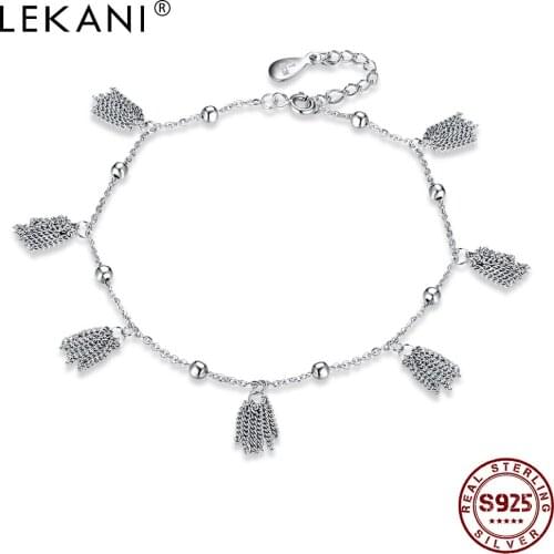 LEKANI Genuine S925 Sterling Silver Anklets For Women Simple Bohemian Beaded Chain & Link Hot wife Anklet Trendy Jewelry Gift
