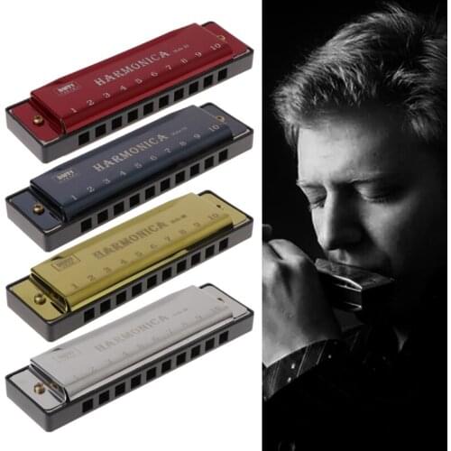 Hot! 10 Holes Key of C Blues Harmonica Musical Instrument Educational Toy with Case