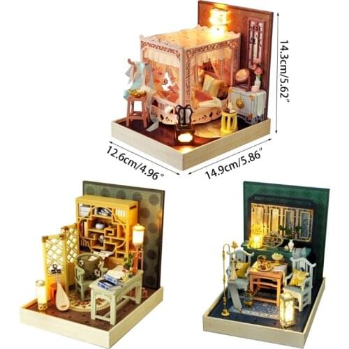 Dollhouse Miniature with Furniture, DIY Wooden Dollhouse Kit Plus Dust Proof Y4UD