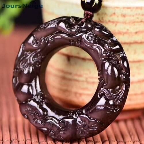 Ice Color Black Natural Obsidian Pendant Carved Safety Buckle PiXiu Amulet Necklace Blessing Lucky Pendants Fashion Jewelry