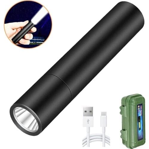 Powerful Function USB Rechargable Waterproof Mini LED Flashlight Built-in Battery 3 Lighting Mode for Outdoor Camping