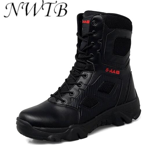 Men Tactical Military Boots Mens Casual Shoes Leather SWAT Army Boot Motorcycle Ankle Combat Boots Black Botas Militares Hombre