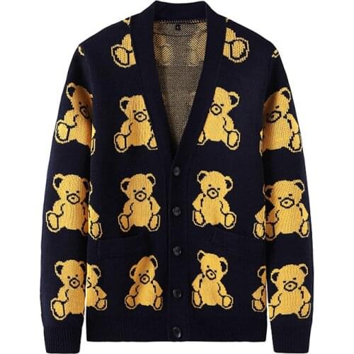 2020 men Luxury New Embroidered Bears Knit Casual Sweaters Cardigan Asian Plug Size High quality Drake #J69