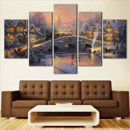 Wall Art Canvas Picture Bedside Background Bedroom Decor 5 Pieces Country Cabin Scenery HD Printed Poster Frame Modular Painting