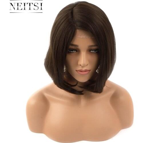 Neitsi Natural Wave Synthetic Lace Front Wig Omber Bob Wigs Shoulder Length Heat Resistant Hair Wigs For Women
