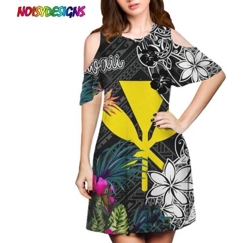 NOISYDESIGNS Women Sexy Round Neck Mini Dress Ladies Casual Office Elegant Dress Retro Hawaiian Hibiscus Plumeria Print Dresses