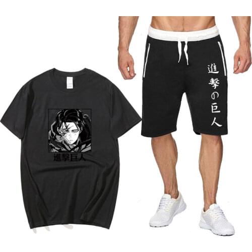 Japanese anime Attack on Titan New Mens two piece Summer Clothes Sportswear Relaxed leisure Set Mens Sportswear