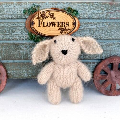 Beige Teddy Bunny toy photo props Knitted Animal Stuffed Newborn Rabbit Doll for Photography props
