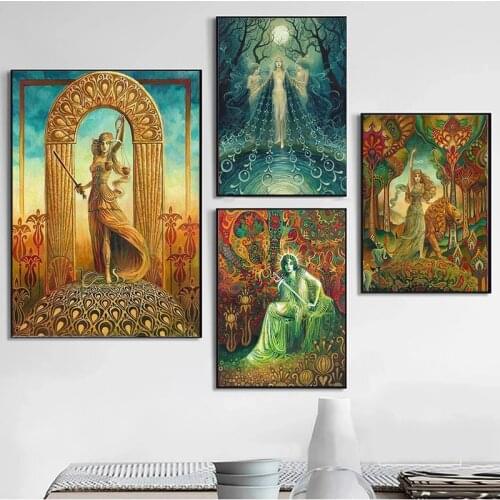 Psychedelic Bohemian Snake Charmer Art Card Pagan Mythology Gypsy Goddess Poster Canvas Painting Wall Art Picture Home Decor