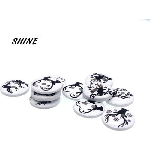 50PCs 2 Holes Wooden Buttons For Needlework New Year Decorative Buttons Tree Pattern For Clothes Accessories Sewing 15mm