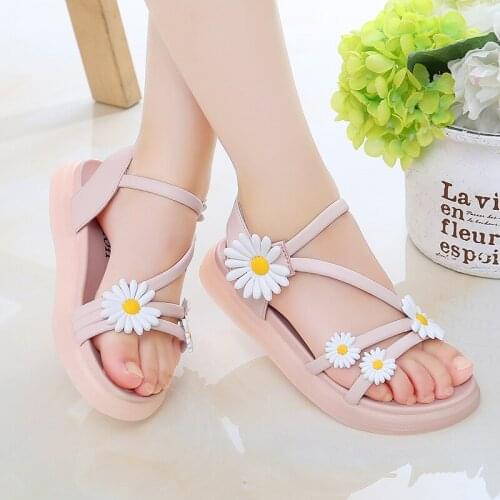 Children Shoes Girls' Fashion Flower Princess Flat Sandal Kids Beach School Shoes 2021 Summer Little Girl Shoes 3 5 7 9 12 Year
