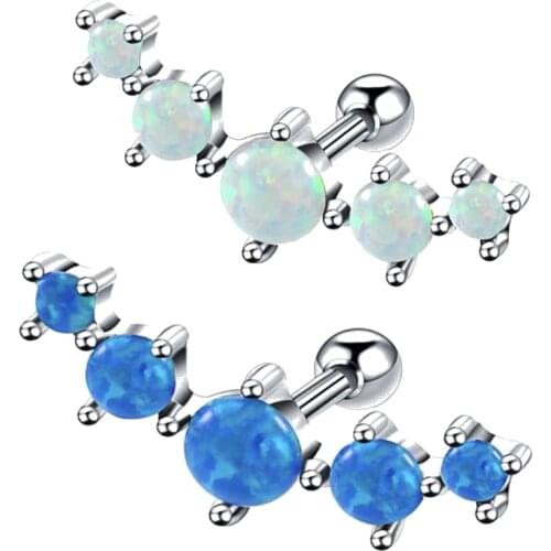 1PS Stainless steel studded with OPAL and Zircon ear stud earrings series fashion earrings jewelry body piercing jewelry
