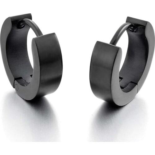 Stainless Steel Stallion Aro Hoop Huggie Earrings Black Polished Man