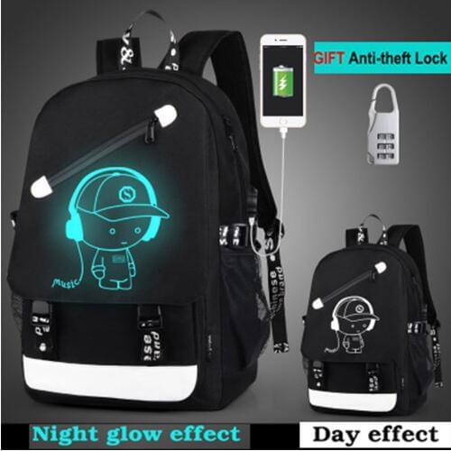 Hot Luminous School Bags For Boys Student Backpack 15-17 inches mochila with USB Charging Port Lock Schoolbag Anti-thief Bag