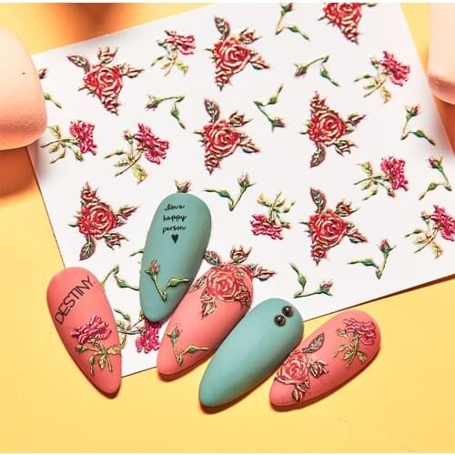 T-TIAO CLUB 1Sheet Lace Flowers Self-Adhesive 5D Nail Art Stickers Decals Acrylic Embossed 3D Nail Sticker Manicure Decorations
