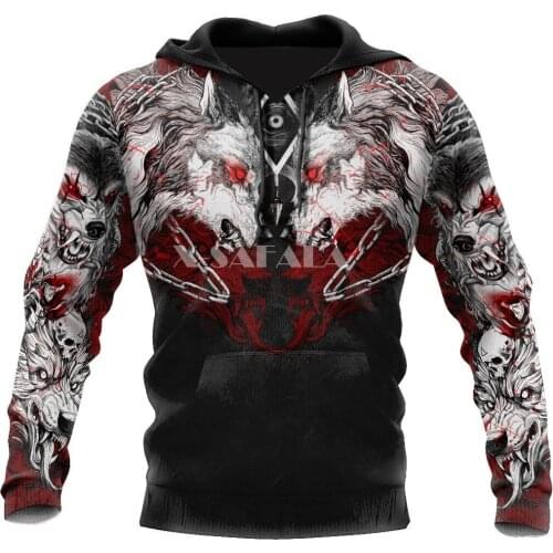 Dark Tattoo Wolf Animal 3D Full Print Size XS-7XL Hoodie Man Women Harajuku Outwear Zipper Pullover Sweatshirt Unisex-5